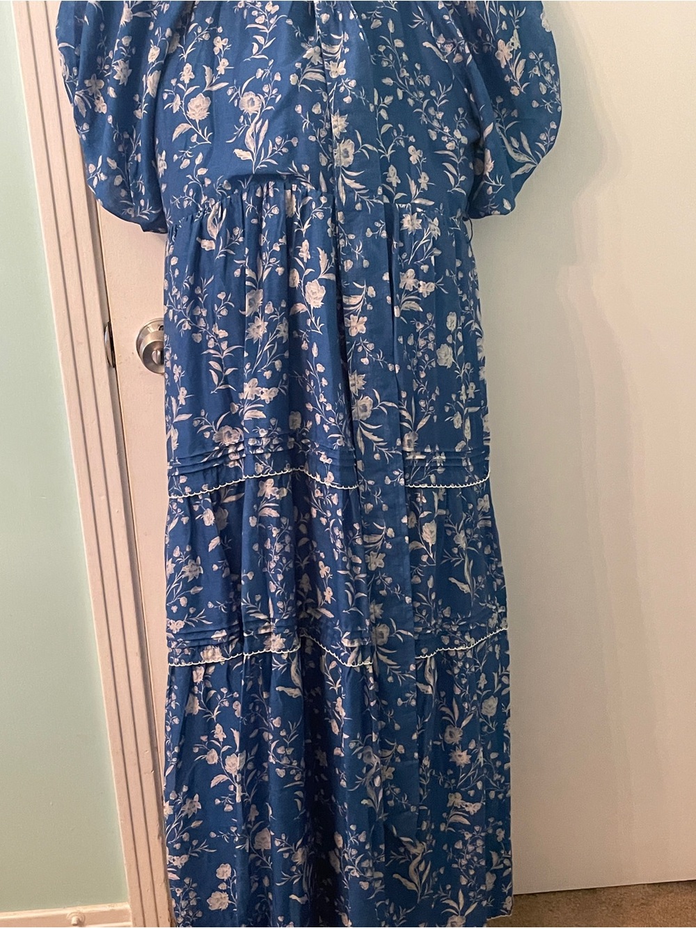 Tuckernuck Blue Floral Tiered Midi Dress with Tie Waist - Picture 7 of 10